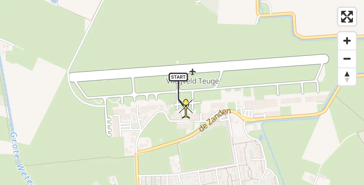 Routekaart van de vlucht: Traumaheli naar Vliegveld Teuge, de Zanden
