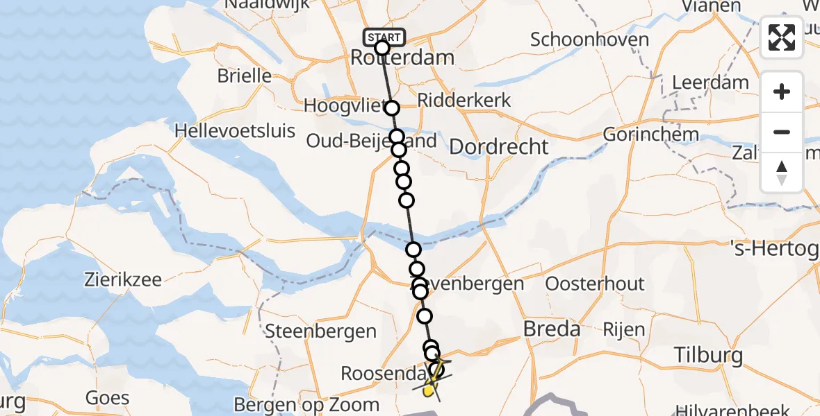 Routekaart van de vlucht: Lifeliner 2 naar Rucphen, Brandenburgbaan
