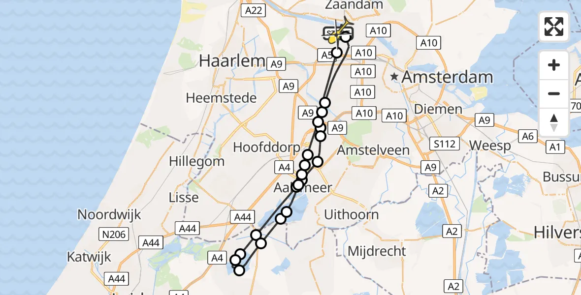 Routekaart van de vlucht: Lifeliner 1 naar Amsterdam Heliport, Hornweg