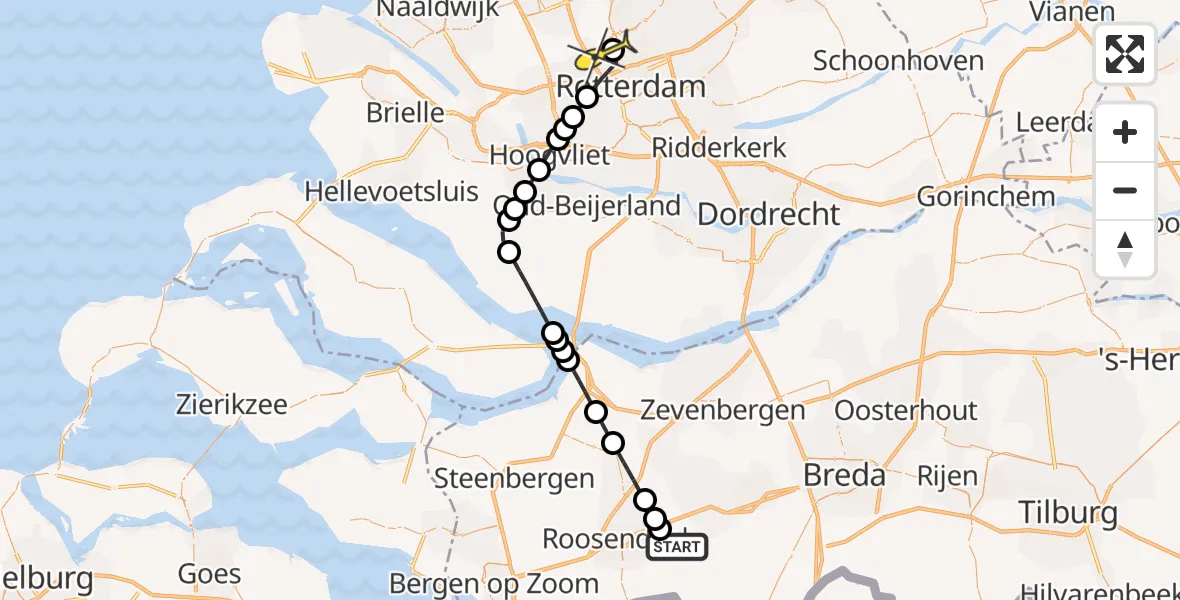 Routekaart van de vlucht: Lifeliner 2 naar Rotterdam The Hague Airport, de Oliepot