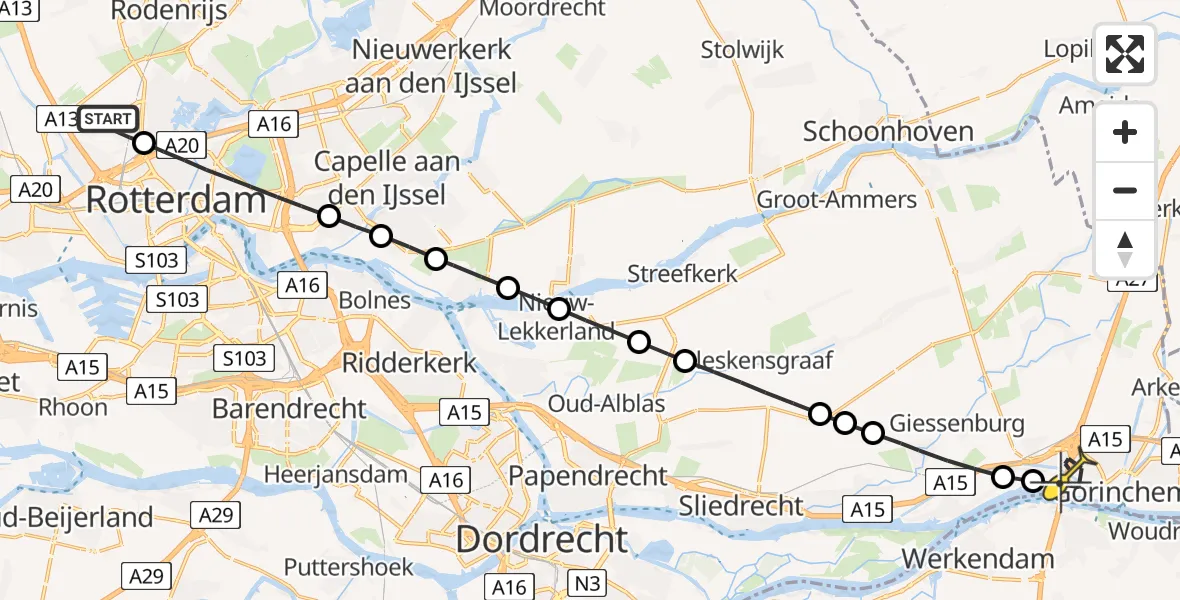 Routekaart van de vlucht: Lifeliner 2 naar Gorinchem, Buys Ballotlaan