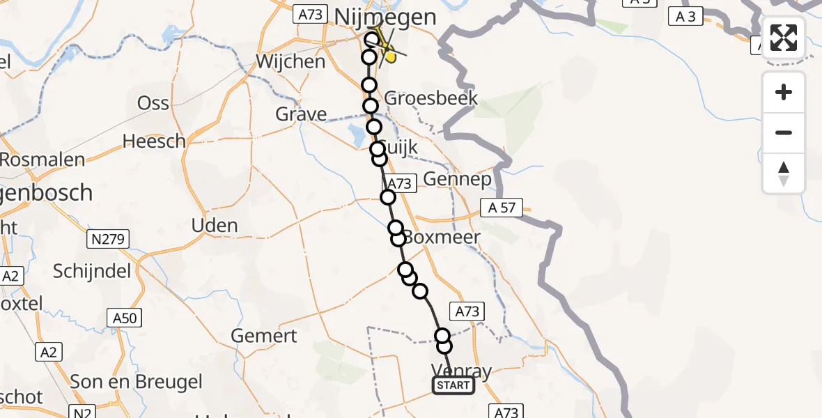 Routekaart van de vlucht: Lifeliner 3 naar Radboud Universitair Medisch Centrum, Hoopweg