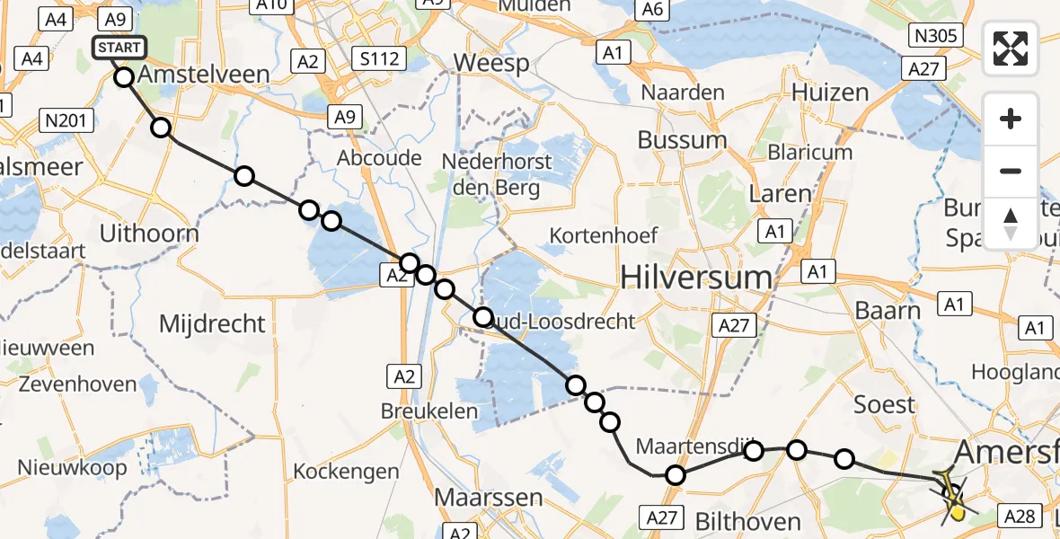 Routekaart van de vlucht: Politiehelikopter naar Amersfoort, Voltweg