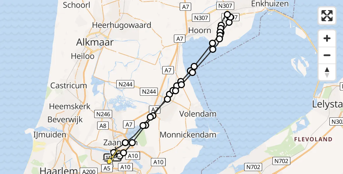 Routekaart van de vlucht: Lifeliner 1 naar Amsterdam Heliport, Kompasweg