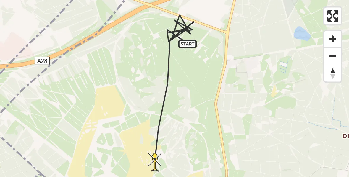 Routekaart van de vlucht: Politieheli naar Leusden, Kolonel H.L. van Royenweg