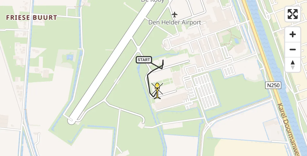 Routekaart van de vlucht: Kustwachthelikopter naar Vliegveld De Kooy, Luchthavenweg