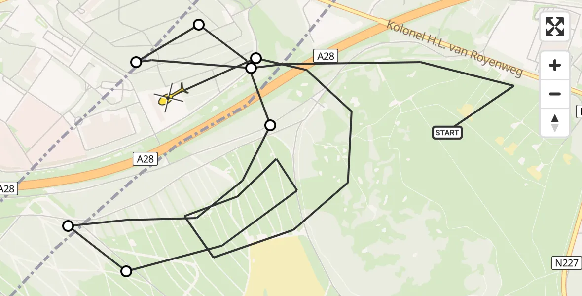Routekaart van de vlucht: Politieheli naar Amersfoort, De Oude Kamp