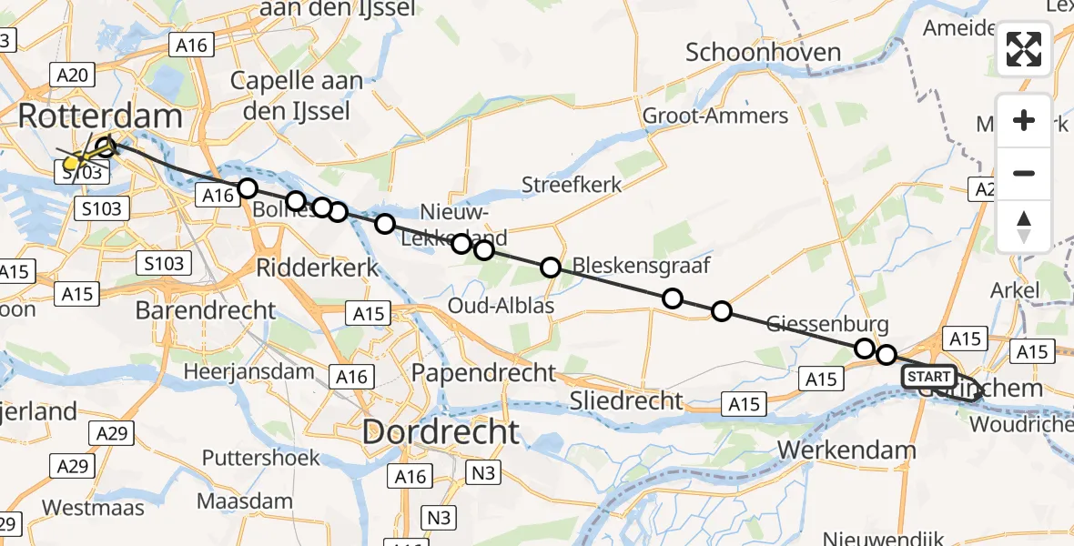 Routekaart van de vlucht: Lifeliner 2 naar Erasmus MC, Mercon