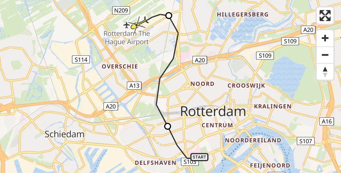 Routekaart van de vlucht: Lifeliner 2 naar Rotterdam The Hague Airport, Volmarijnstraat