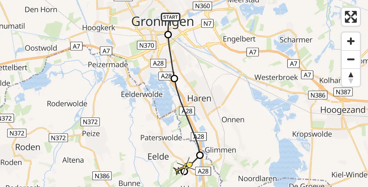 Routekaart van de vlucht: Lifeliner 4 naar Groningen Airport Eelde, Kleine Brandenburgerstraat