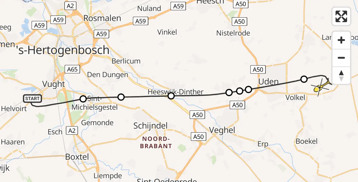 Routekaart van de vlucht: Lifeliner 3 naar Vliegbasis Volkel, Hoevensestraat