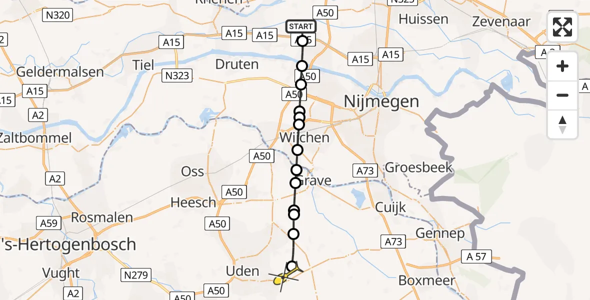 Routekaart van de vlucht: Lifeliner 3 naar Vliegbasis Volkel, de Veiling