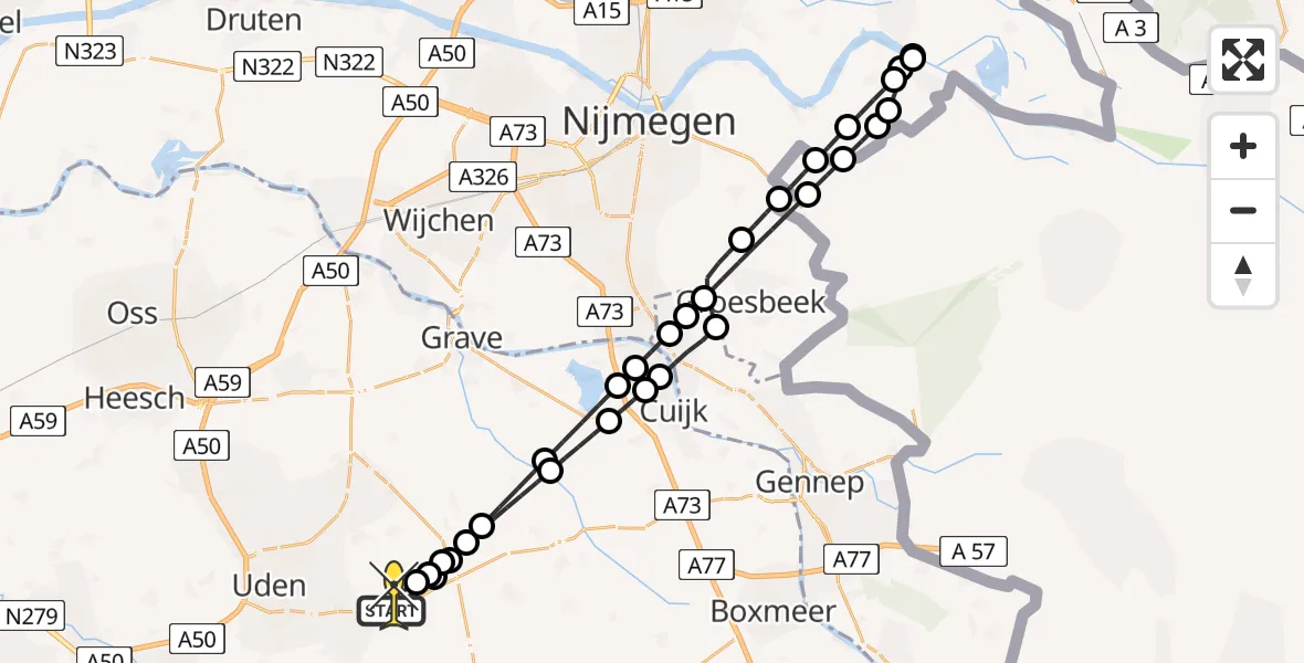 Routekaart van de vlucht: Lifeliner 3 naar Vliegbasis Volkel, Zeelandsedijk
