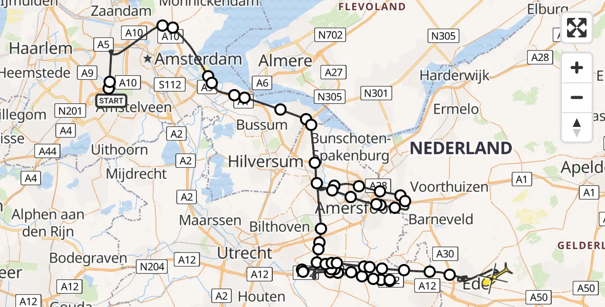 Routekaart van de vlucht: Politieheli naar Ede, Loevesteinse Randweg