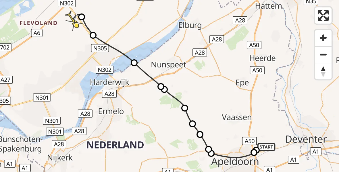 Routekaart van de vlucht: Traumahelikopter naar Lelystad Airport, Ganzevlesweg