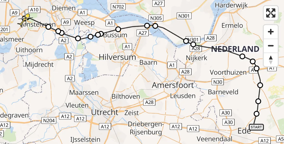 Routekaart van de vlucht: Politieheli naar Schiphol, Koeweg