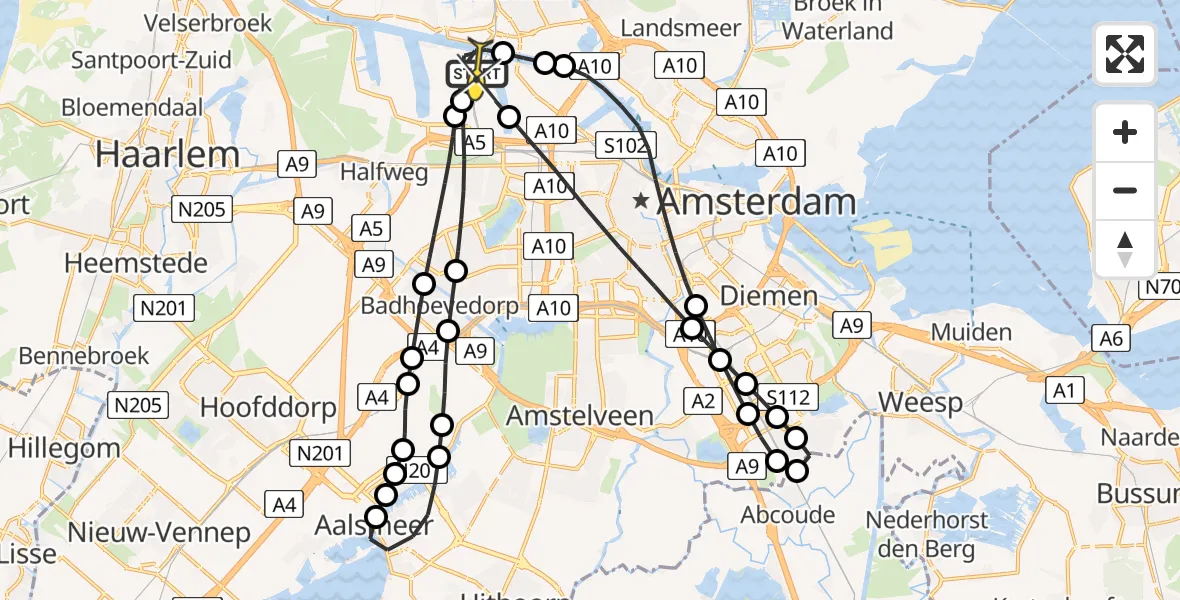 Routekaart van de vlucht: Lifeliner 1 naar Amsterdam Heliport, Westhaven