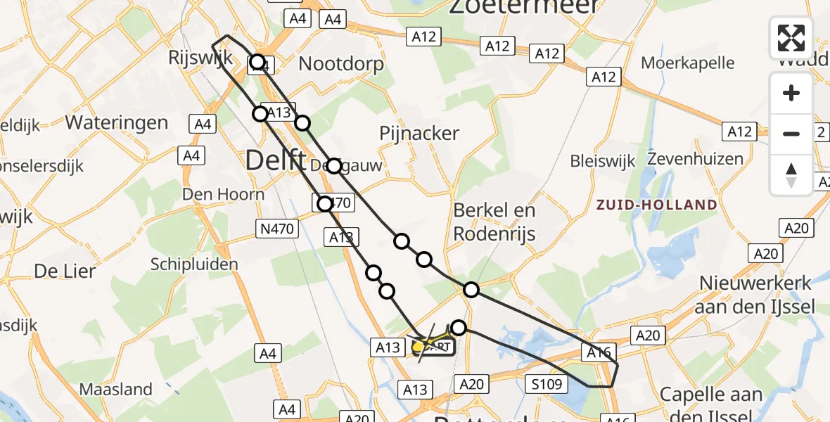Routekaart van de vlucht: Lifeliner 2 naar Rotterdam The Hague Airport, Brandenburgbaan