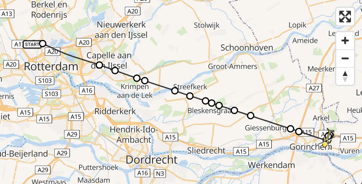 Routekaart van de vlucht: Lifeliner 2 naar Gorinchem, Woensdrechtstraat