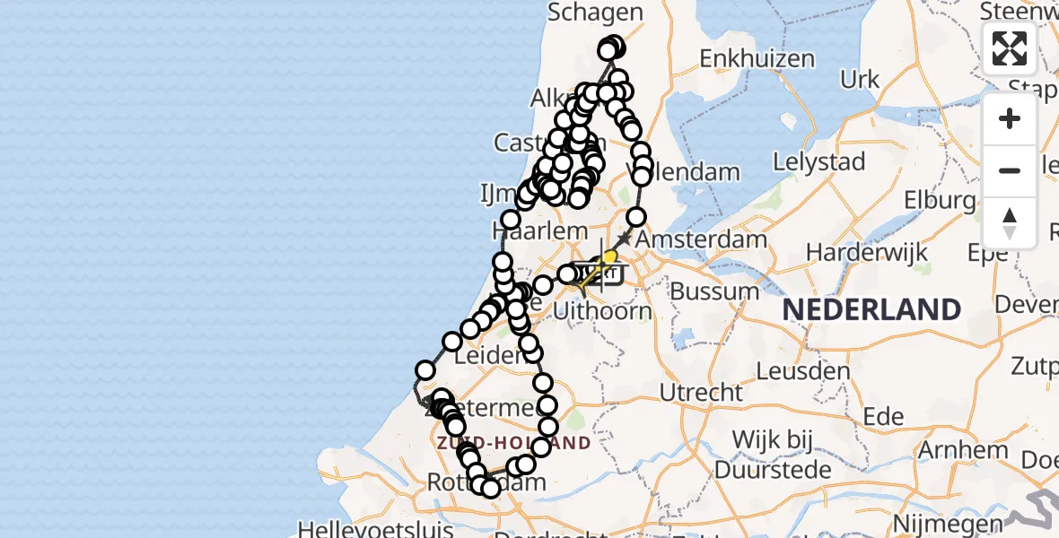 Vluchtroute Politiehelikopter van Schiphol naar Schiphol