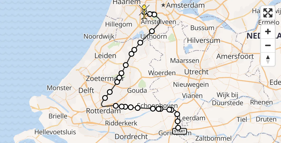 Routekaart van de vlucht: Lifeliner 2 naar Lijnden, Zuiderlingedijk