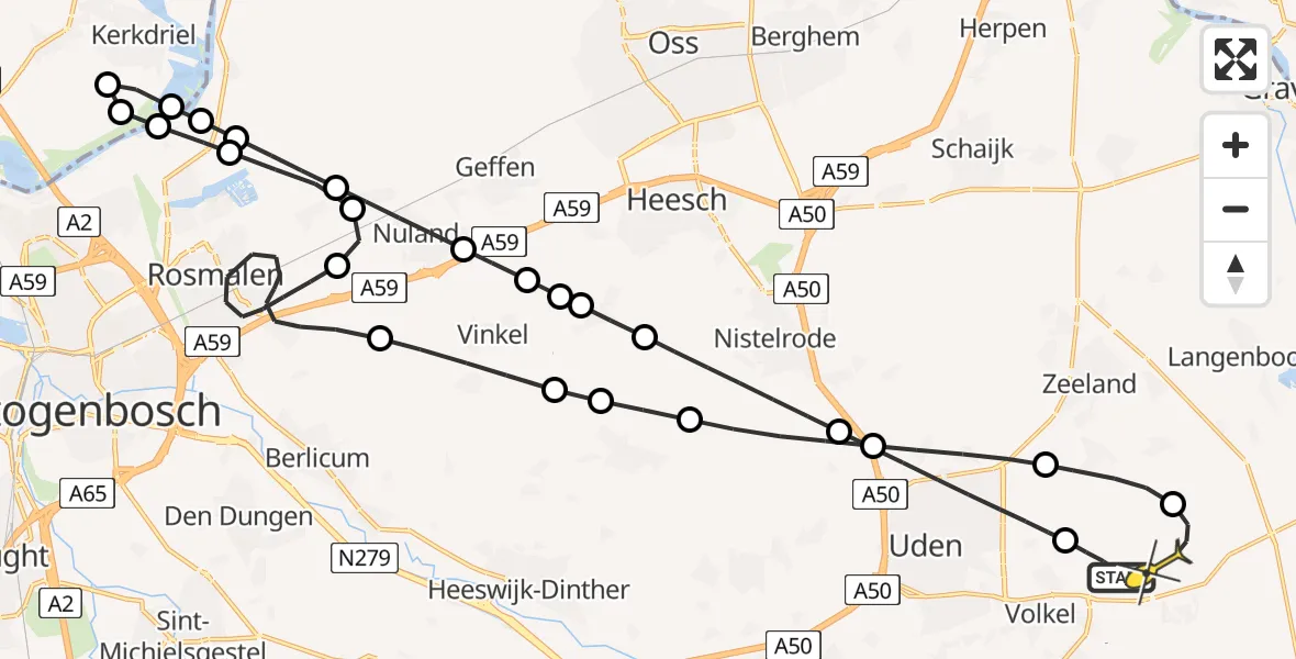 Routekaart van de vlucht: Lifeliner 3 naar Vliegbasis Volkel, Jagersveld