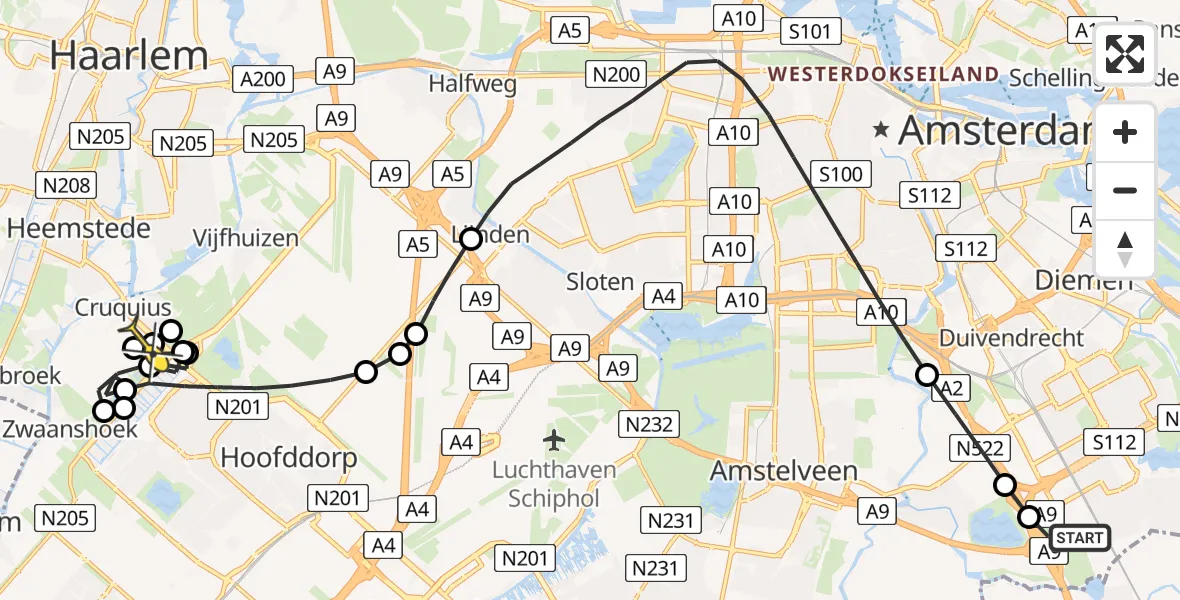 Routekaart van de vlucht: Lifeliner 1 naar Zwaanshoek, Spieringweg