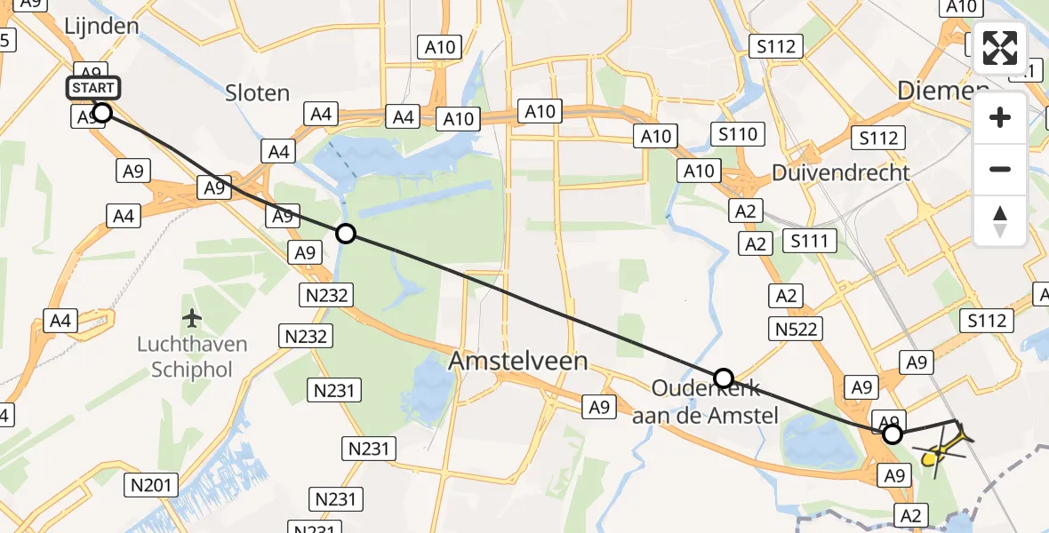 Routekaart van de vlucht: Lifeliner 2 naar Academisch Medisch Centrum (AMC), Röntgenstraat