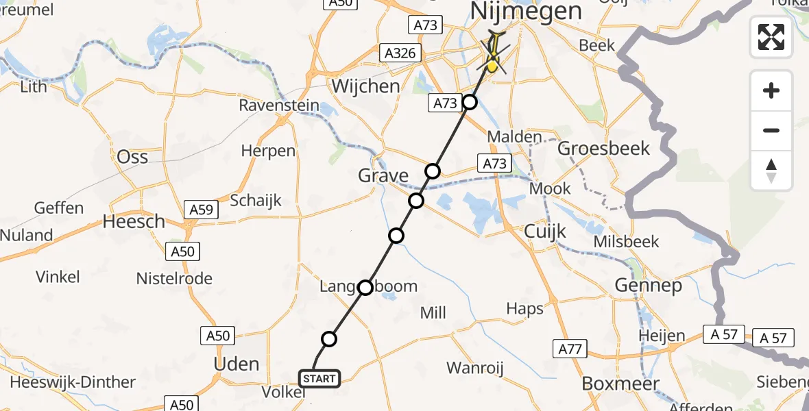 Routekaart van de vlucht: Lifeliner 3 naar Nijmegen, zeelandsedijk