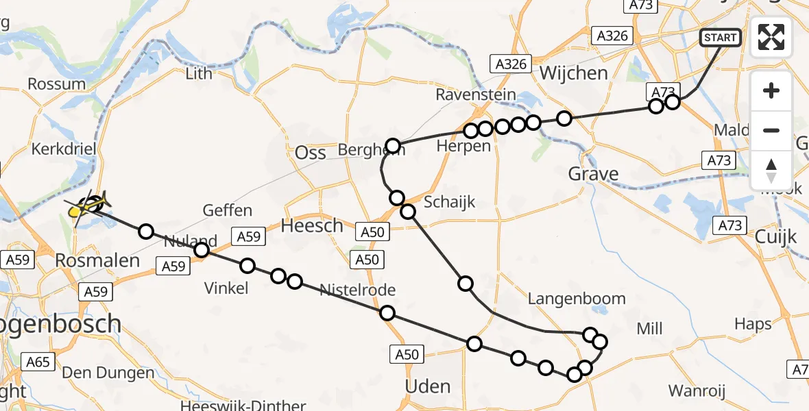 Routekaart van de vlucht: Lifeliner 3 naar 's-Hertogenbosch, Annie Romein-Verschoorlaan