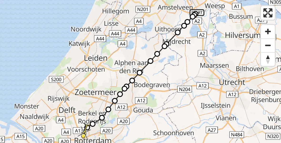 Routekaart van de vlucht: Lifeliner 2 naar Rotterdam The Hague Airport, Hoogendijk