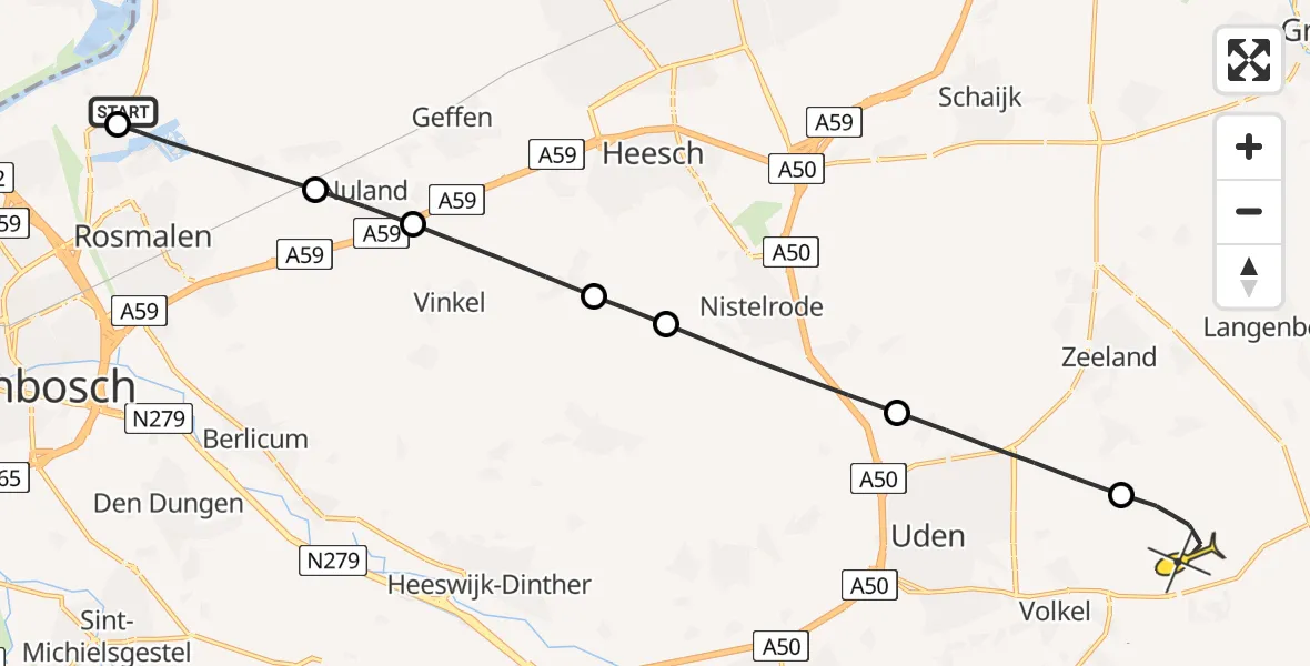Routekaart van de vlucht: Lifeliner 3 naar Vliegbasis Volkel, Grondbank Groote Wielen