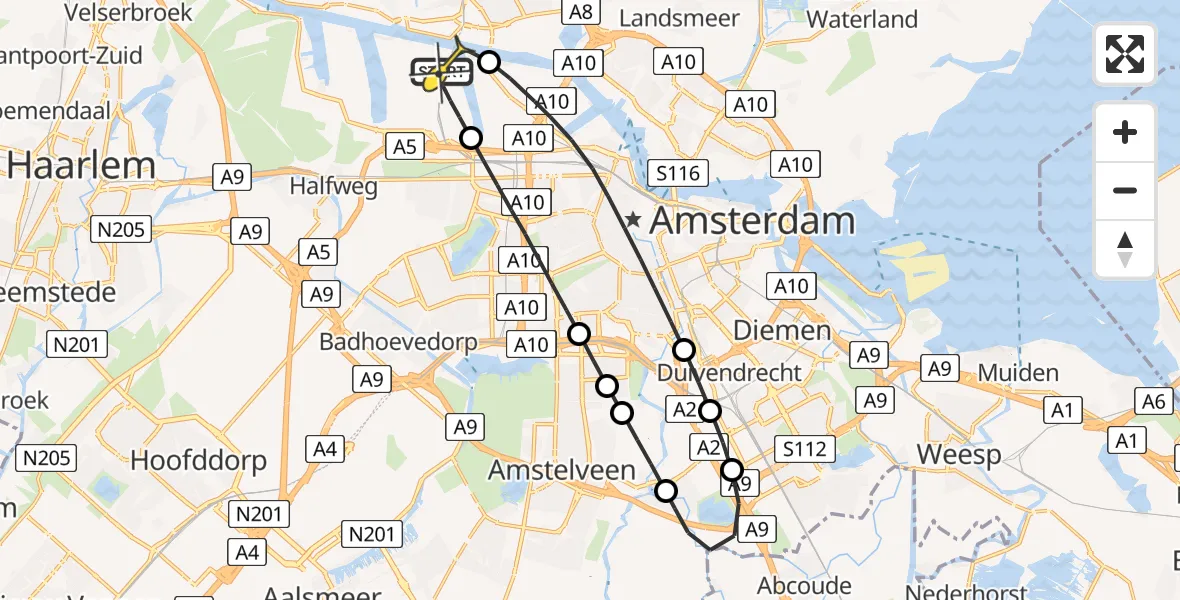 Routekaart van de vlucht: Lifeliner 1 naar Amsterdam Heliport, Maltaweg