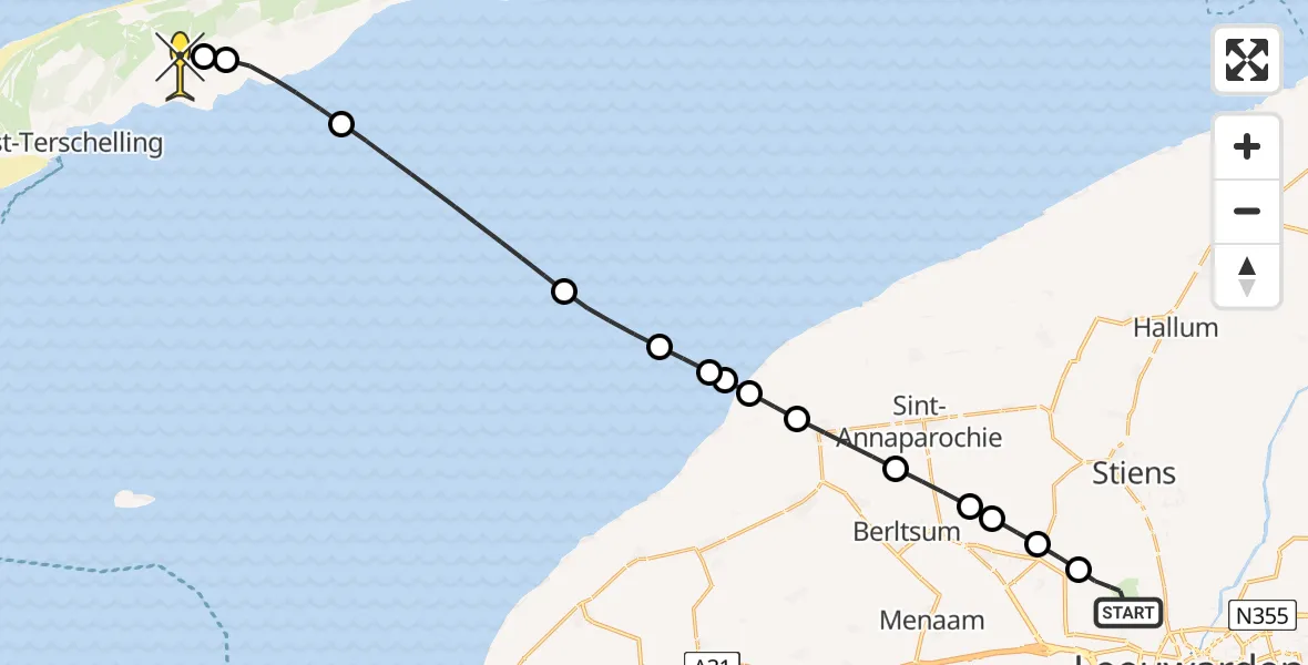 Routekaart van de vlucht: Ambulanceheli naar Midsland, Keegsdijkje