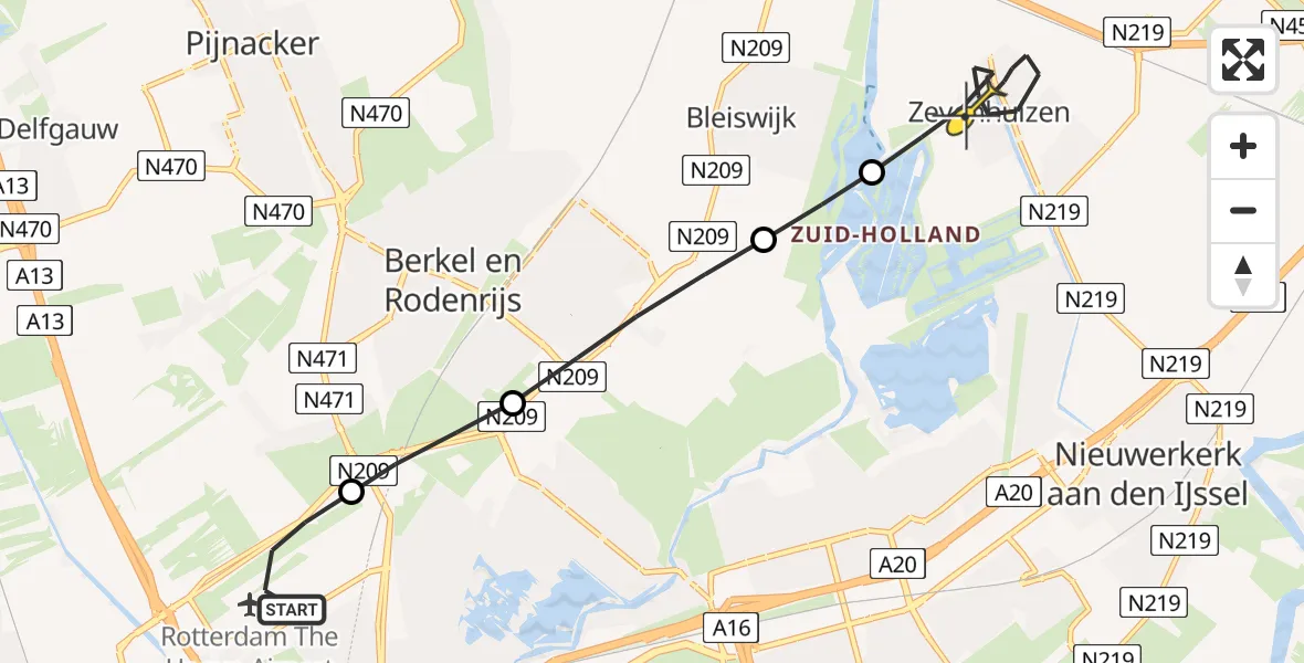 Routekaart van de vlucht: Lifeliner 2 naar Zevenhuizen, Eendrachtsweg