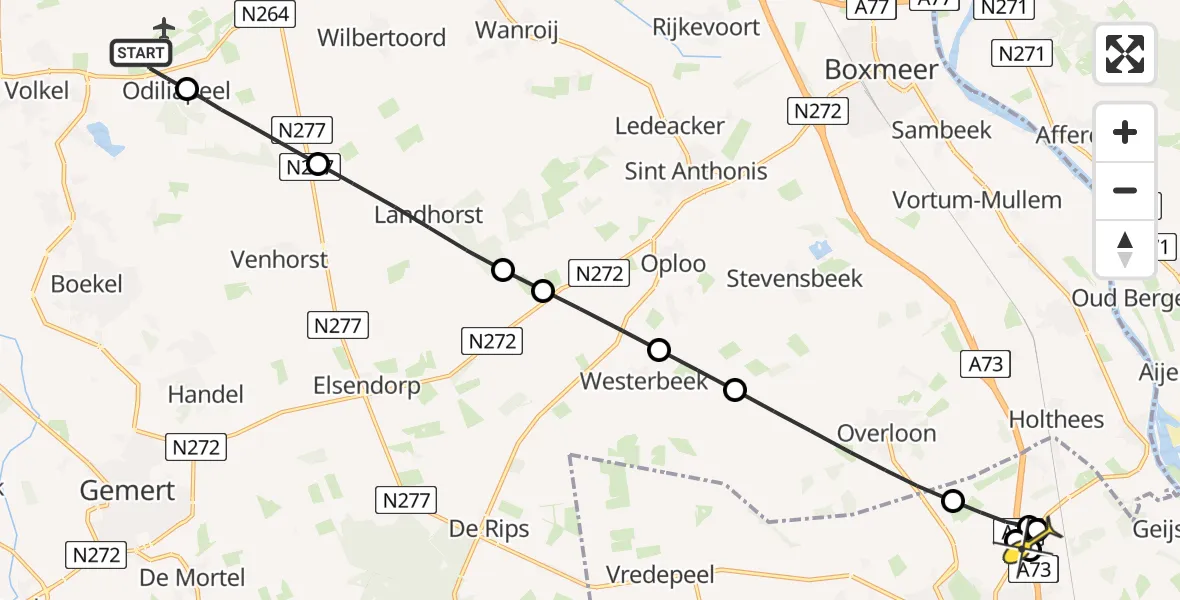 Routekaart van de vlucht: Lifeliner 3 naar Venray, Papaverstraat