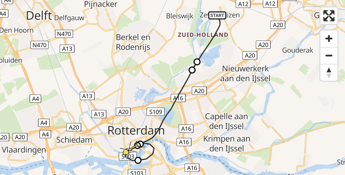 Routekaart van de vlucht: Lifeliner 2 naar Erasmus MC, Van Oudheusdenweg