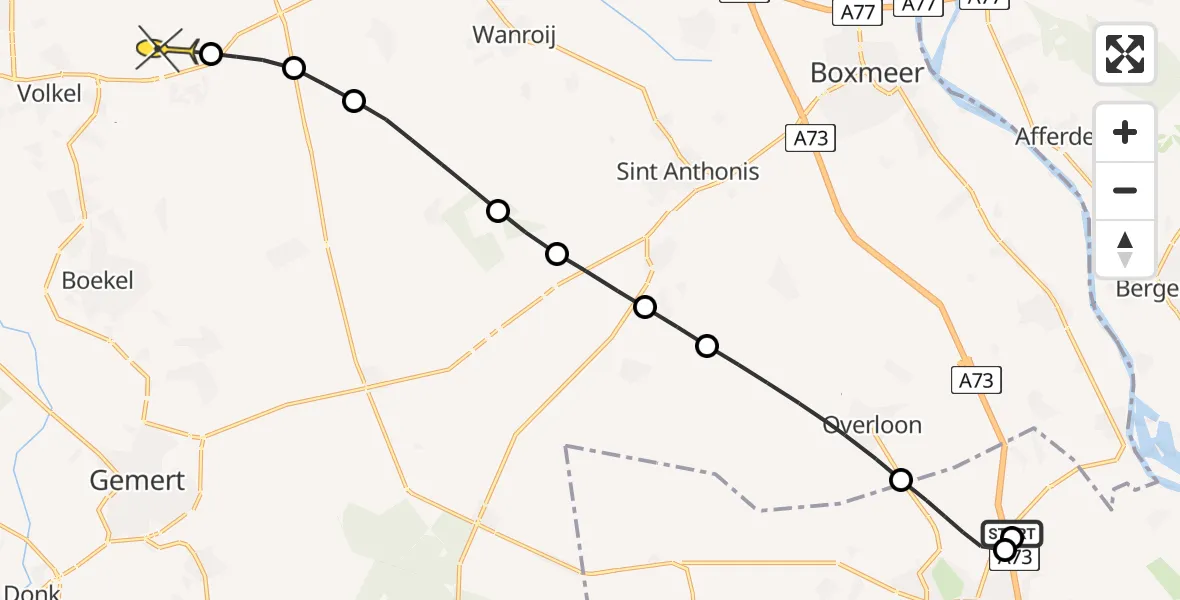 Routekaart van de vlucht: Lifeliner 3 naar Vliegbasis Volkel, Smakterweg