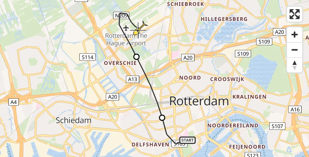 Routekaart van de vlucht: Lifeliner 2 naar Rotterdam The Hague Airport, Westzeedijk