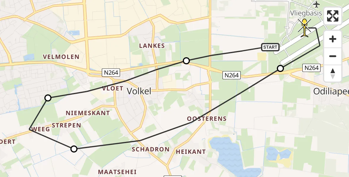 Routekaart van de vlucht: Lifeliner 3 naar Vliegbasis Volkel, Zeelandsedijk