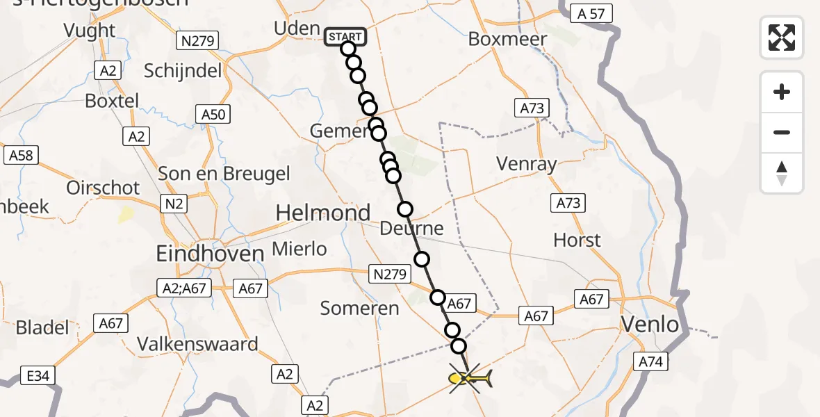Routekaart van de vlucht: Lifeliner 3 naar Meijel, Vogelstraat