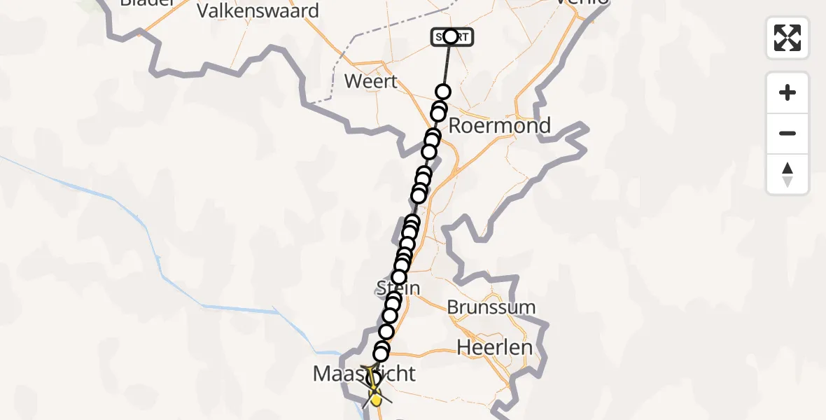 Routekaart van de vlucht: Lifeliner 3 naar Maastricht UMC+, Aan de Heibloem