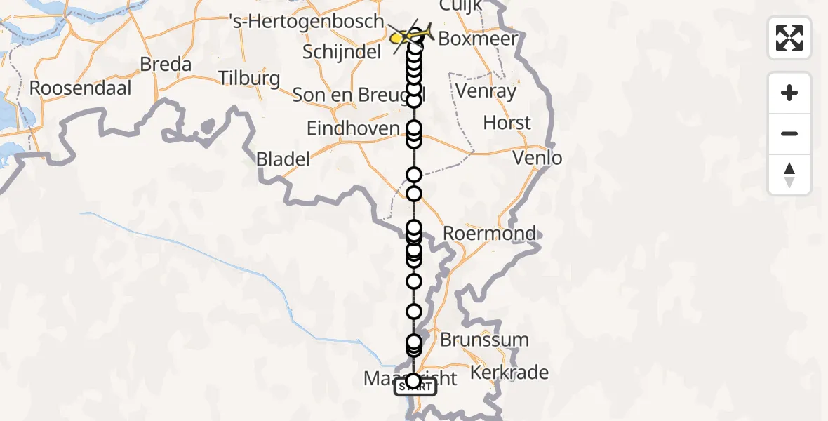 Routekaart van de vlucht: Lifeliner 3 naar Vliegbasis Volkel, Romerodomein