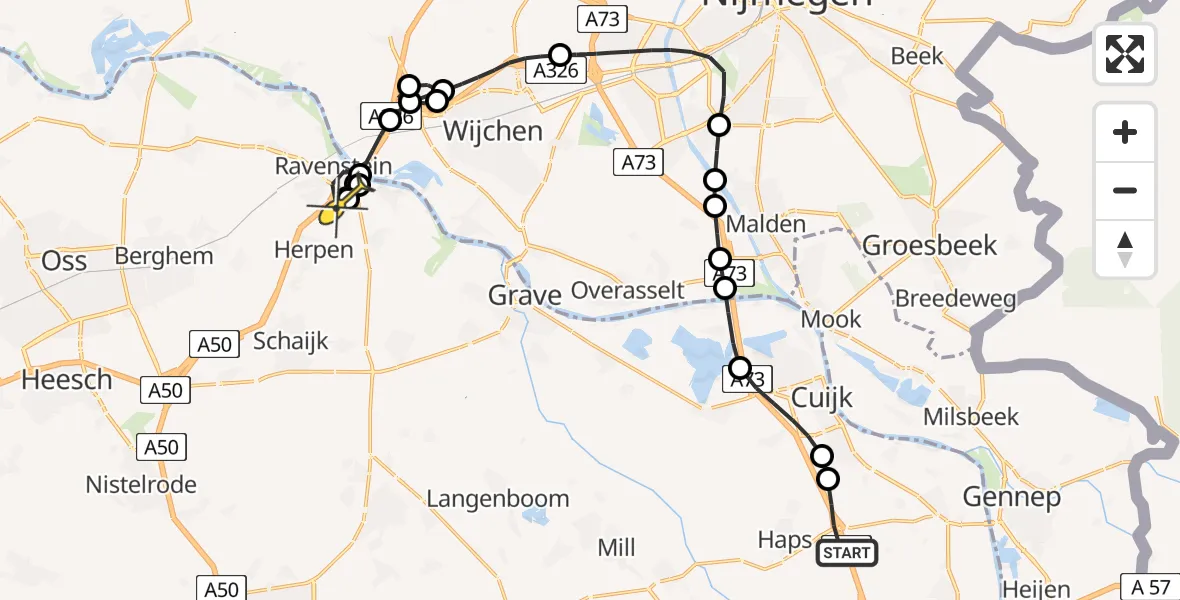 Routekaart van de vlucht: Lifeliner 2 naar Ravenstein, Oeffeltseweg