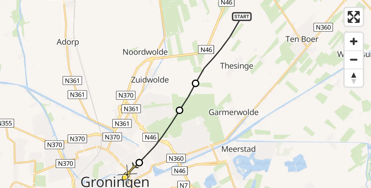 Routekaart van de vlucht: Lifeliner 4 naar Universitair Medisch Centrum Groningen, Lageweg