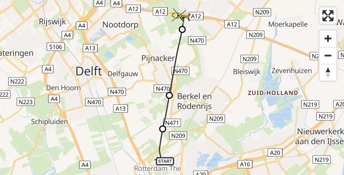 Routekaart van de vlucht: Lifeliner 2 naar Zoetermeer, Oude Bovendijk