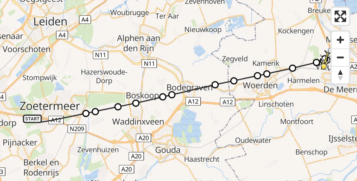 Routekaart van de vlucht: Lifeliner 2 naar Vleuten, Locushout