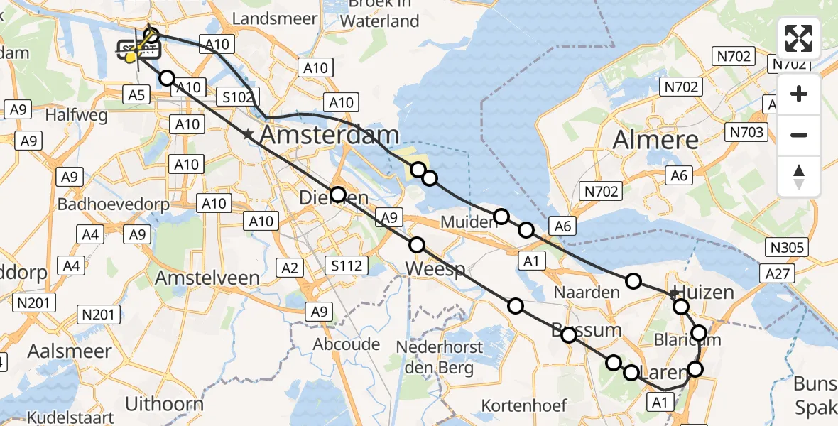 Routekaart van de vlucht: Lifeliner 1 naar Amsterdam Heliport, Westhaven