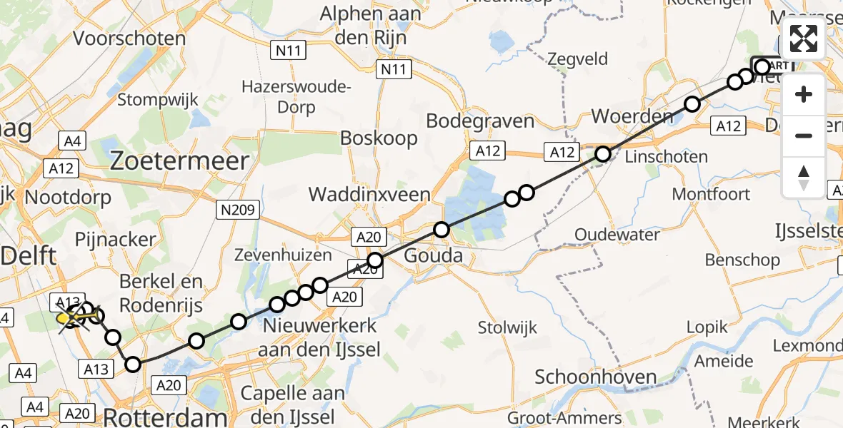 Routekaart van de vlucht: Lifeliner 2 naar Delfgauw, Châteletlaan