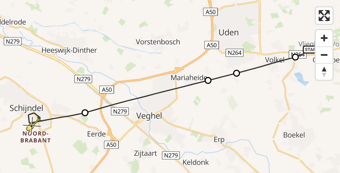 Routekaart van de vlucht: Lifeliner 3 naar Schijndel, Rouwstraat